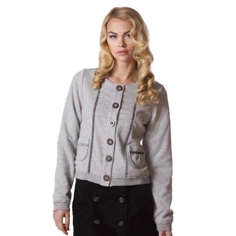 Anthroplogie Knitted Dove Sweet Potato French Terry Button‎ Cardigan Lined Small
